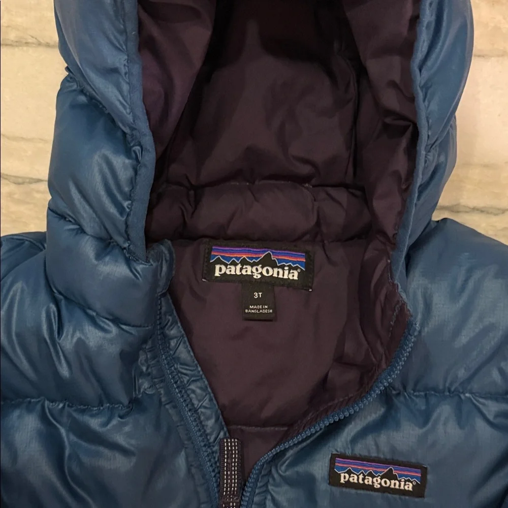 Patagonia Blue Hi Loft Down Hooded Puffer Jackets. 3T and 4T - Picture 3 of 9